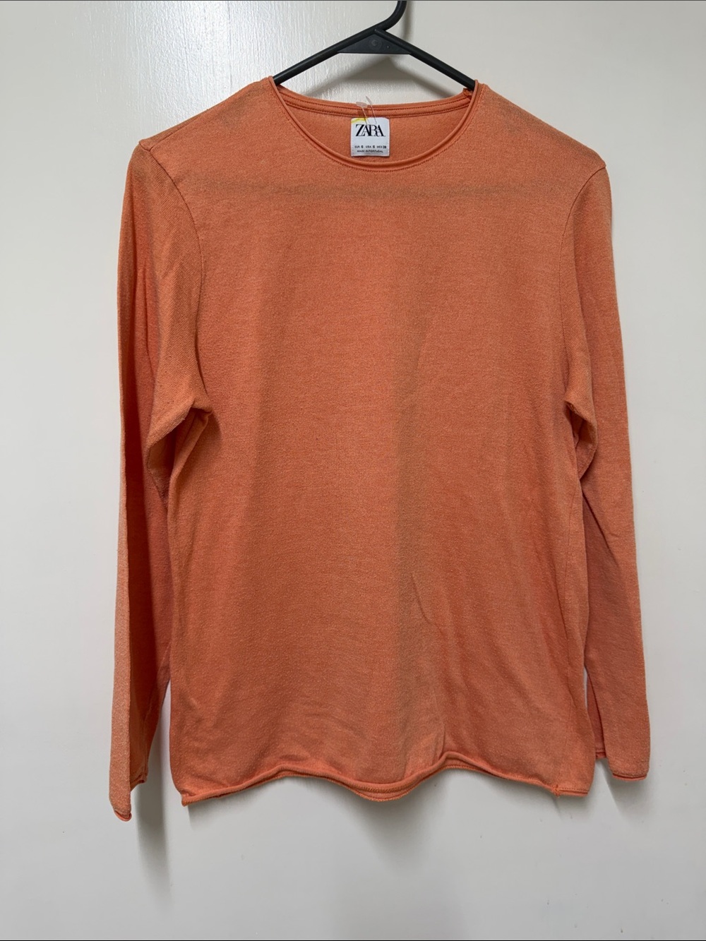 ZARA Long Sleeve Crewneck Top - Coral Orange